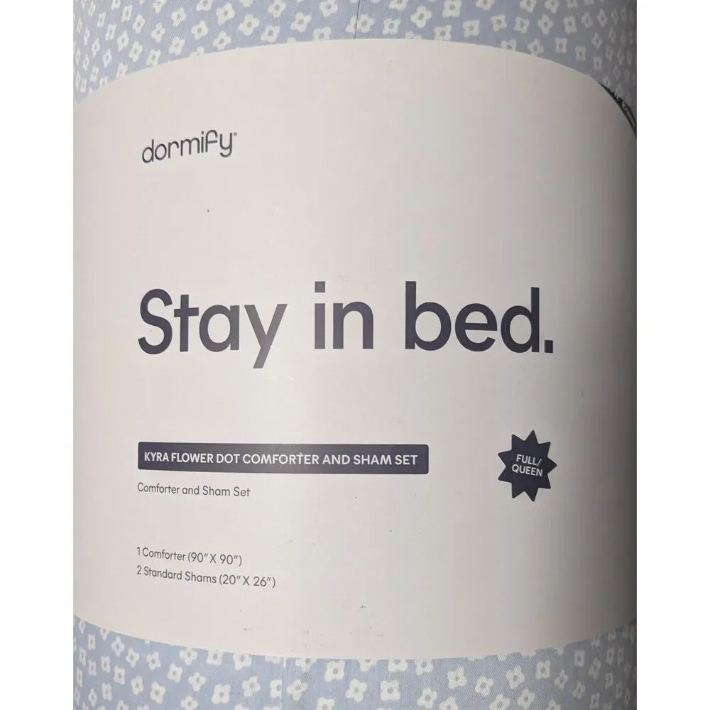 NEW - Dormify Kyra Flower Dot Comforter Sham Set Full Queen Blue Floral Cotton